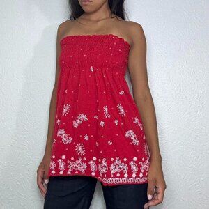 Y2k RED BANDANA PAISLEY TUBE TOP
